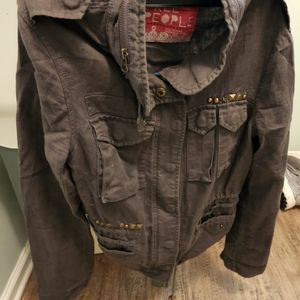 Free People Utility Gray Jacket Stars